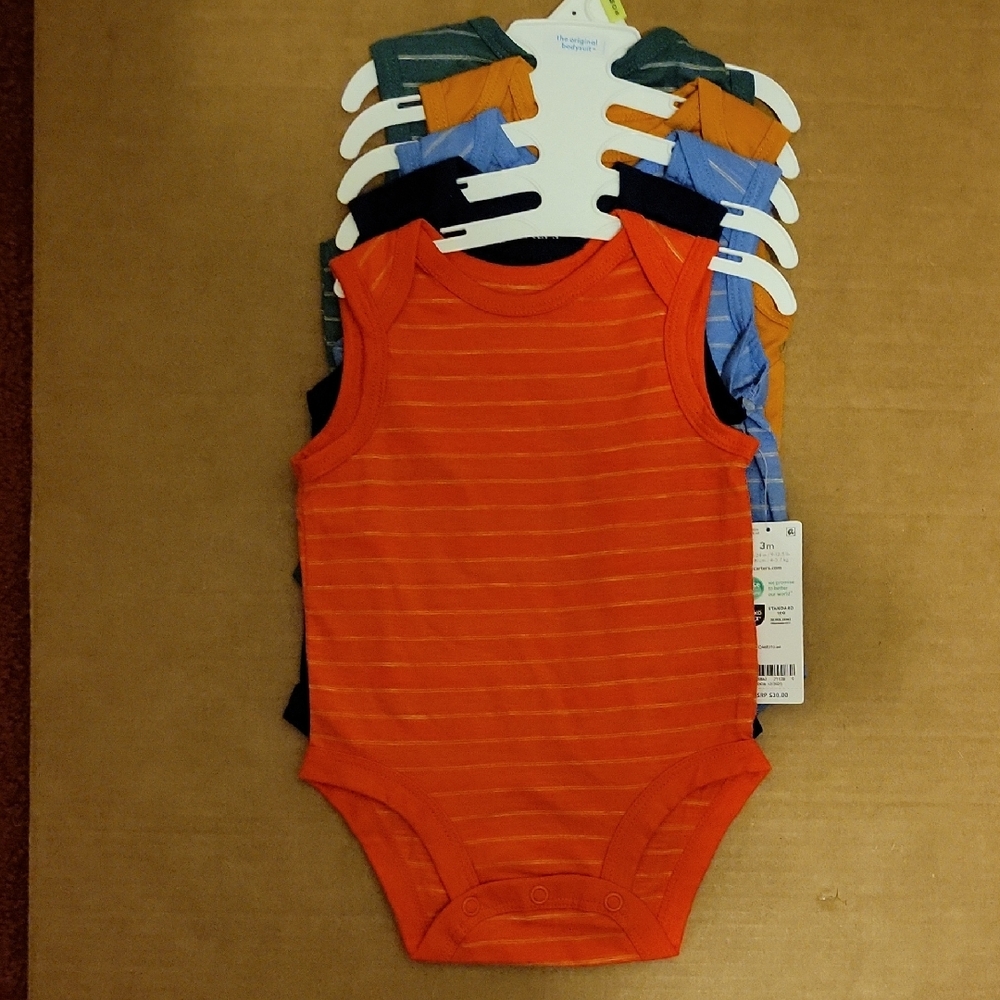 NWT: Carter's Baby Boy  5 Pack Sleeveless Striped Tank Bodysuits/Onesies